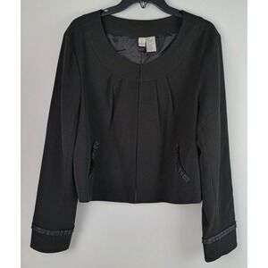 REQ Womens 18 Black Pleated Round Neckline Ribbon Details Bolero Jacket